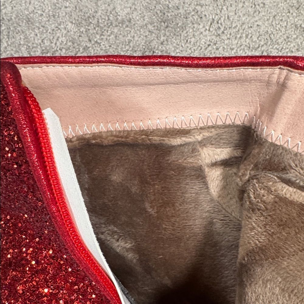 Women’s Red Glitter Covered Chunky Heeled Party Boots with Zipper Size 11 NEW - Picture 7 of 13